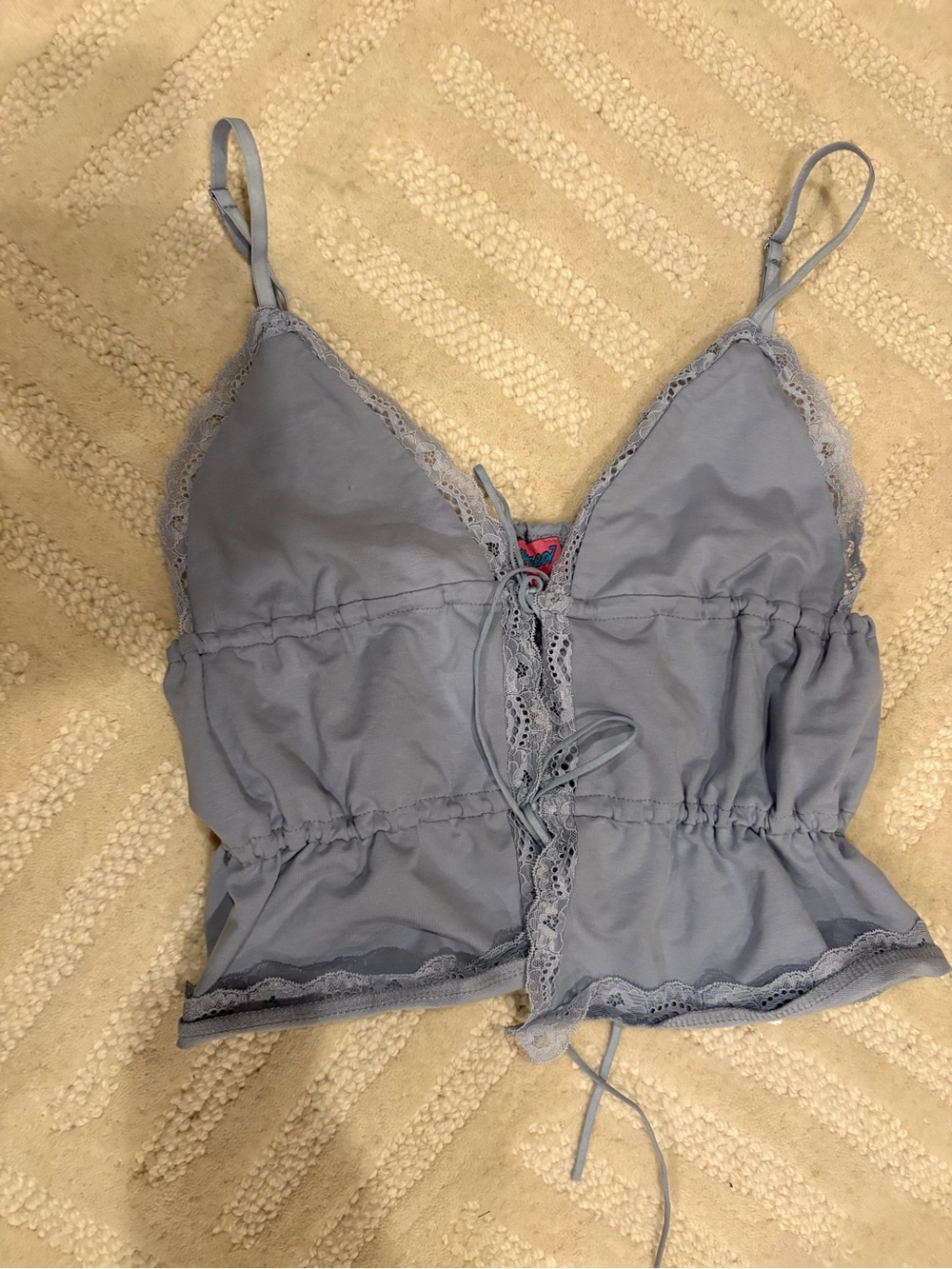 Edikted Dusty Blue Lace-Trim Tank Top